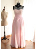 Pink Chiffon Beading Sheer See Through Back Prom Dress